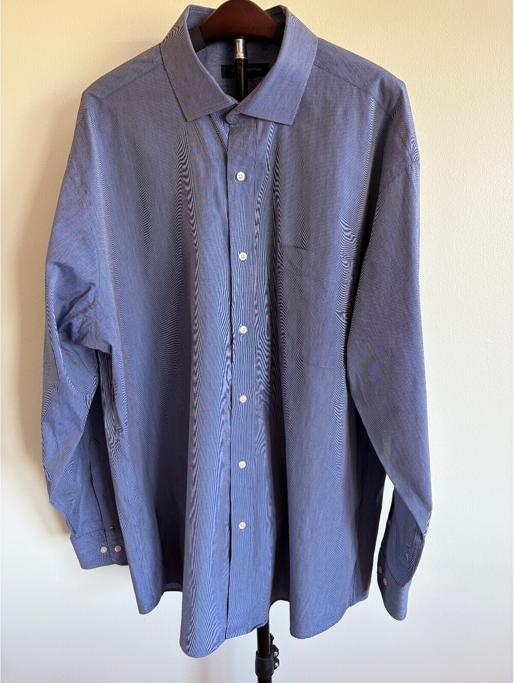 Tommy Hilfiger Men’s XL Blue Microstripe Dress Shirt 17-17.5 34-35 Regular Fit